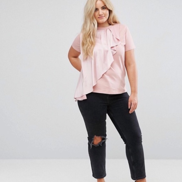 LOST INK Plus Size Pink Ruffle Shirt - Picture 1 of 6